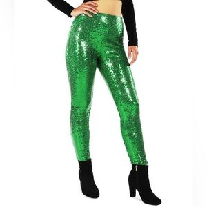Tipsy Elves Women’s CHRISTMAS GREEN SEQUIN HIGH WAISTED LEGGINGS | NEW/NWT!!💚💚
